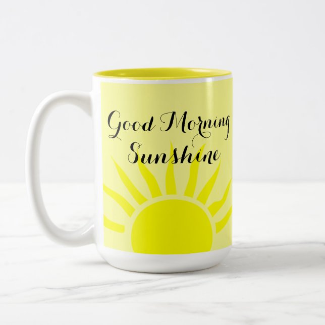 Bright Yellow "Good Morning Sunshine" | Yellow Sun Two-Tone Coffee Mug (Left)