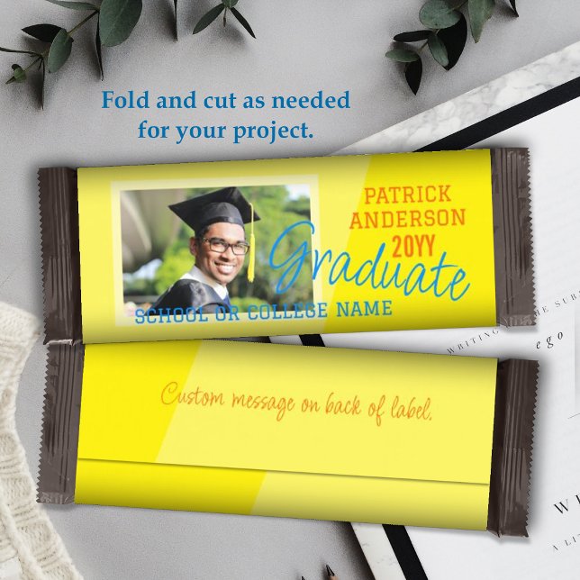 Bright Yellow Graduation Candy Bar Wrapper (citrus yellow orange school colors graduation personalized candy bar wrapper, diy chocolate bar)