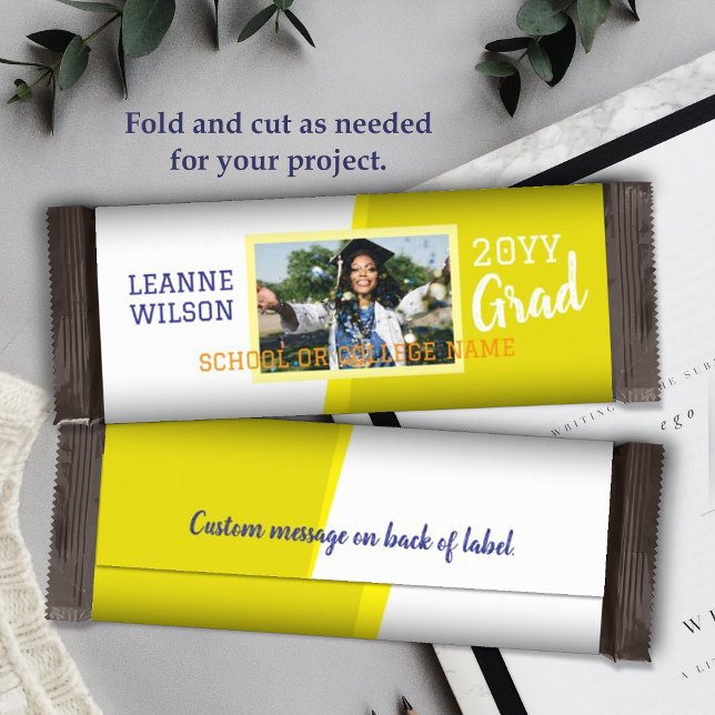 Bright Yellow Graduation Custom Candy Bar Wrapper (yellow school colors graduation personalized candy bar wrapper, diy chocolate bar label for grad)