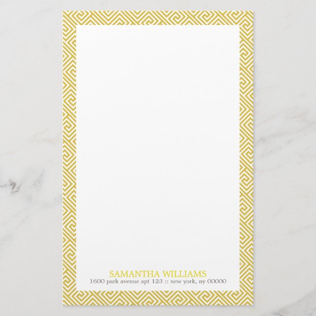 Bright Yellow Greek Key Pattern Stationery (Front)