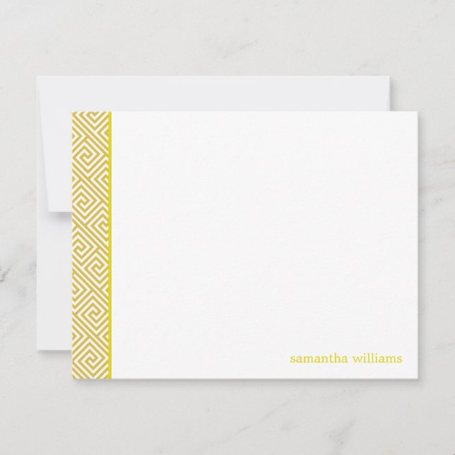 Bright Yellow Greek Key Pattern Thank You Notes Invitation (Front)