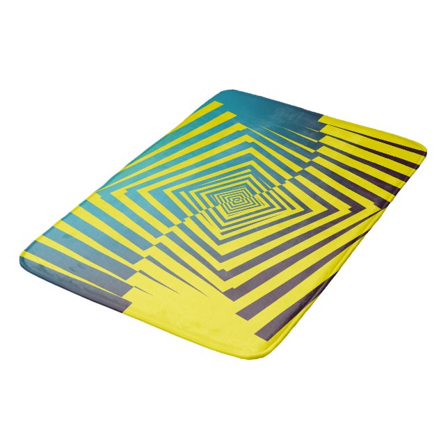 Bright Yellow Green Abstract Jungle Style Pattern Bath Mat (Angled)