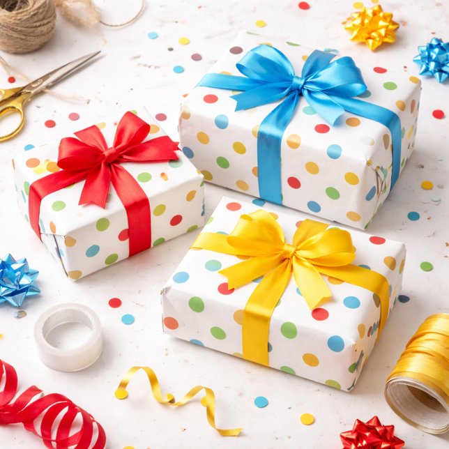 Bright Yellow Green Blue and Red Polka Dots Wrapping Paper (Creator Uploaded)