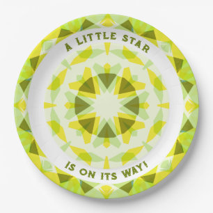 Bright Yellow Green Star Gender Reveal Baby Shower Paper Plate