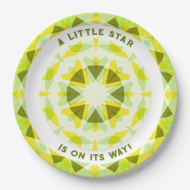 Bright Yellow Green Star Gender Reveal Baby Shower Paper Plate (Front)