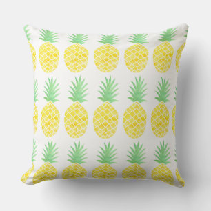 Bright Yellow & Green Watercolor Pineapple Pattern Cushion