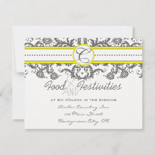 Bright Yellow &  Grey Damask Reception Cards