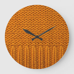 Bright yellow: handmade knitted texture. large clock