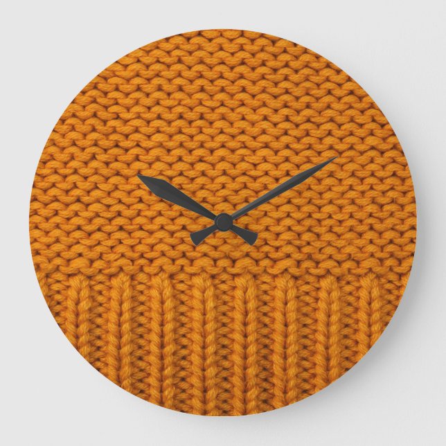 Bright yellow: handmade knitted texture. large clock (Front)