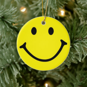Bright Yellow Happy Smiling Face  Ceramic Tree Decoration