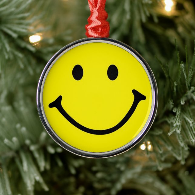 Bright Yellow Happy Smiling Face  Metal Tree Decoration (Tree)