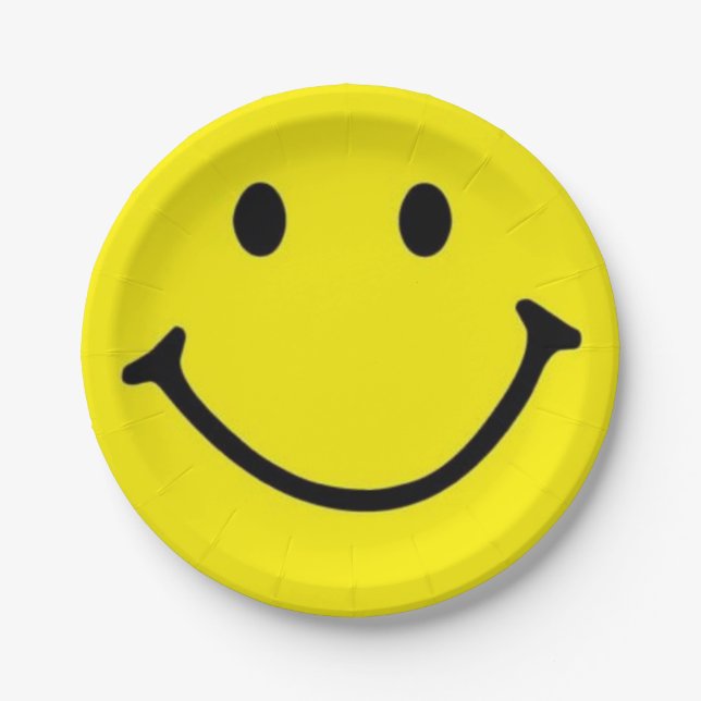 Bright Yellow Happy Smiling Face  Paper Plate (Front)