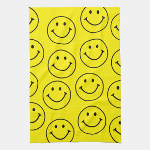 Bright Yellow Happy Smiling Face  Tea Towel