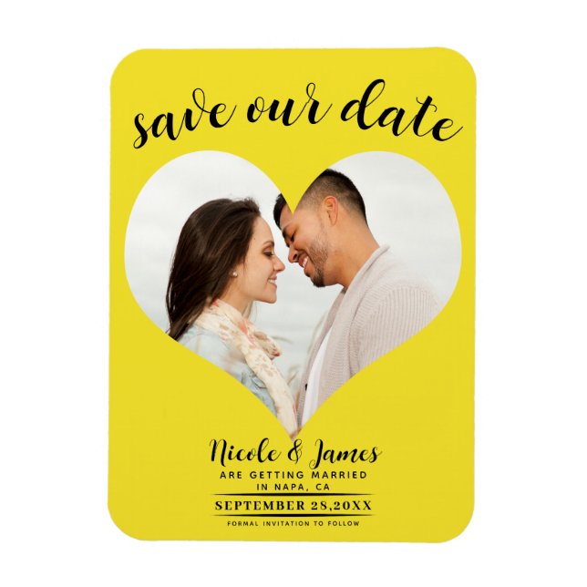 Bright Yellow Heart Photo Wedding Save the Date Magnet (Vertical)