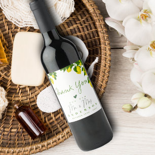 Bright Yellow Lemon Citrus Mr Mrs Wedding Favour Wine Label