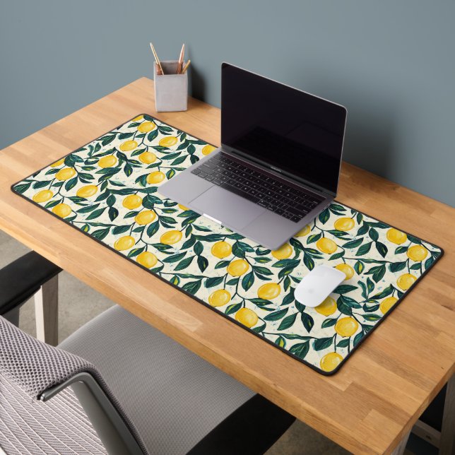 Bright Yellow Lemon Patterned Desk Mat (Office 2)