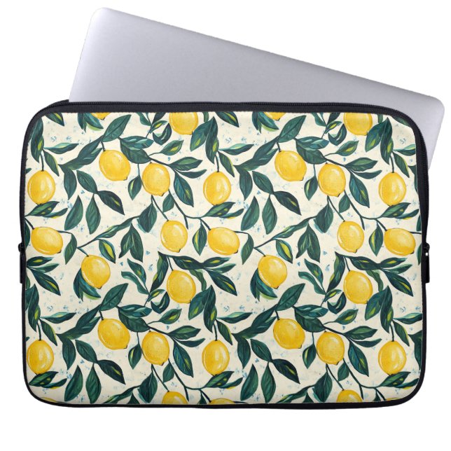 Bright Yellow Lemon Patterned Laptop Sleeve (Front)