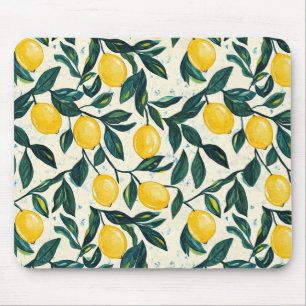 Bright Yellow Lemon Patterned Mouse Mat