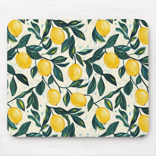 Bright Yellow Lemon Patterned Mouse Mat (Front)