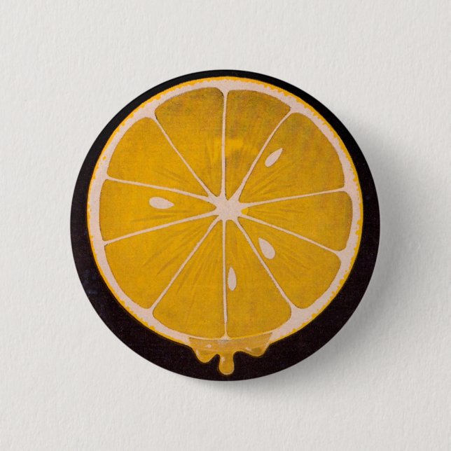 bright yellow lemon slice 6 cm round badge (Front)