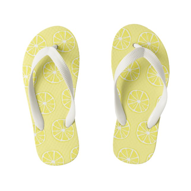 Bright Yellow Lemon Slice Pattern on Light Yellow Kid's Flip Flops (Footbed)