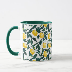 Bright Yellow Lemon Tree Branches Two-Tone Mug