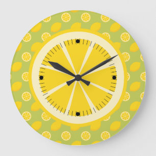Bright Yellow Lemons and Slices Large Clock