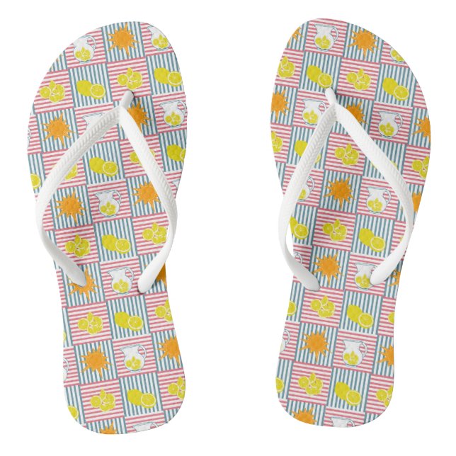Bright yellow lemons, orange sun, summer pitchers  flip flops (Footbed)