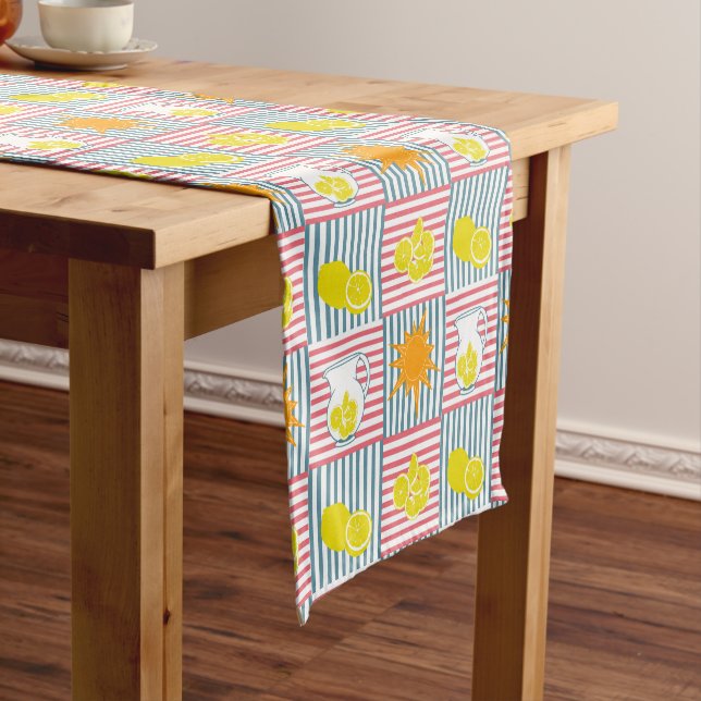 Bright yellow lemons, orange sun, summer pitchers  short table runner (In Situ)