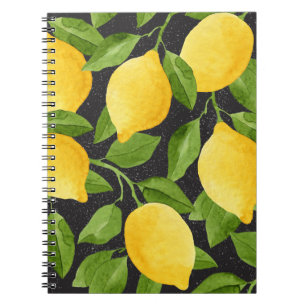 Bright Yellow Lemons Watercolor Seamless Notebook