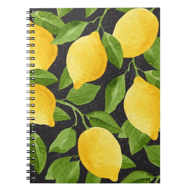 Bright Yellow Lemons Watercolor Seamless Notebook (Front)