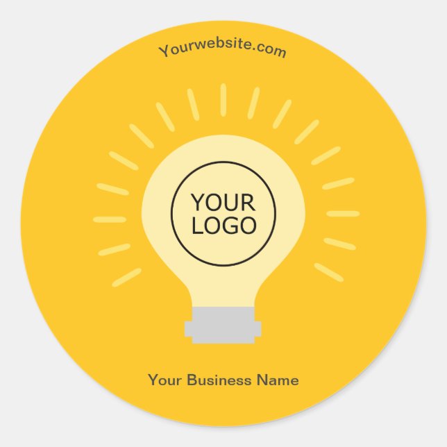 Bright Yellow Light Bulb Your Logo Business Classic Round Sticker (Front)