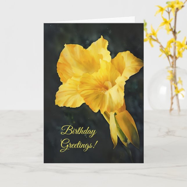 Bright Yellow Lily Flower Art Birthday Card (Yellow Flower)