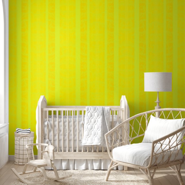 Bright Yellow & Lime Striped – Oriental  Wallpaper (Kids)