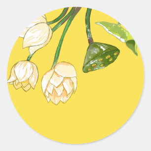 Bright Yellow Lotus Flowers & Lotus Seedpod  Classic Round Sticker