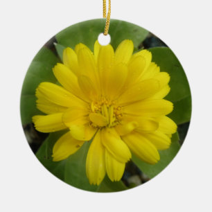 Bright Yellow Marigold Custom Birthday Ceramic Tree Decoration