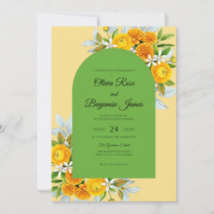 Bright Yellow Marigold Eucalyptus Wedding Invitation