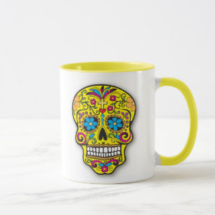 Bright Yellow Mexican Sugar Skull Day of the Dead Mug