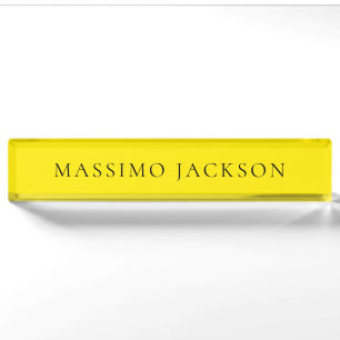 Bright Yellow Minimalist Plain Modern Aesthetic Nameplate