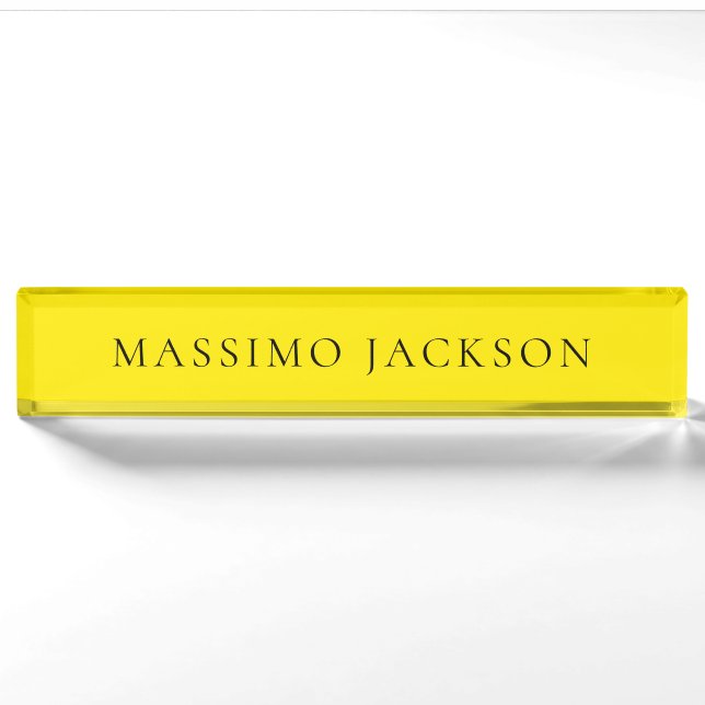 Bright Yellow Minimalist Plain Modern Aesthetic Nameplate (Front)