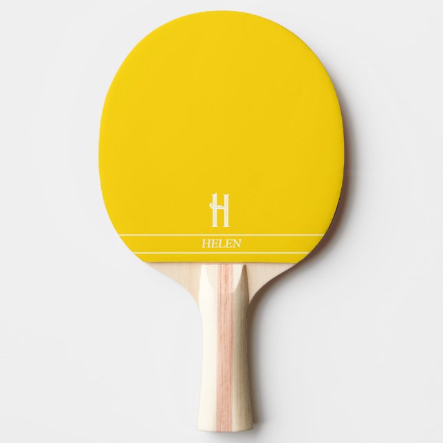 Bright Yellow Monogrammed Ping Pong Paddle (Front)