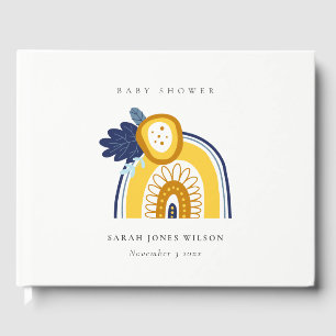 Bright Yellow Navy Boho Flora Rainbow Baby Shower  Guest Book