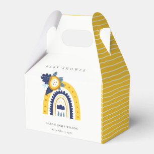Bright Yellow Navy Boho Floral Rainbow Baby Shower Favour Box