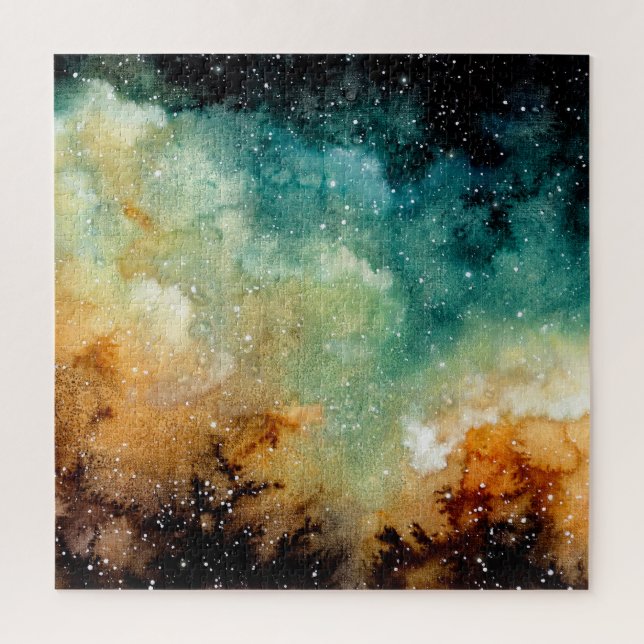 Bright yellow nebula, watercolor dark sky. jigsaw puzzle (Vertical)