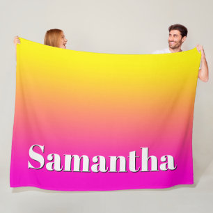 Bright Yellow Neon Pink Gradient Fleece Blanket