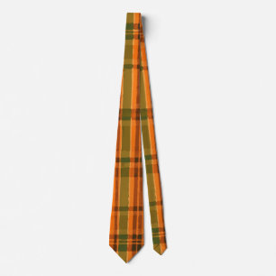 Bright Yellow, Orange, and Green Plaid Pattern Tie