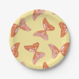 Bright Yellow, Orange and Pink Butterflies Paper Plate