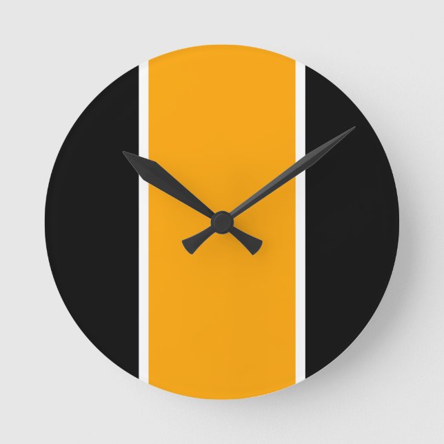 Bright Yellow Orange Black White Vertical Stripes Round Clock (Front)