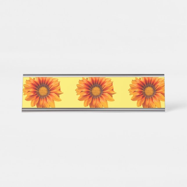 Bright Yellow Orange Gradient Flower Cutout Desk Name Plate (Front)