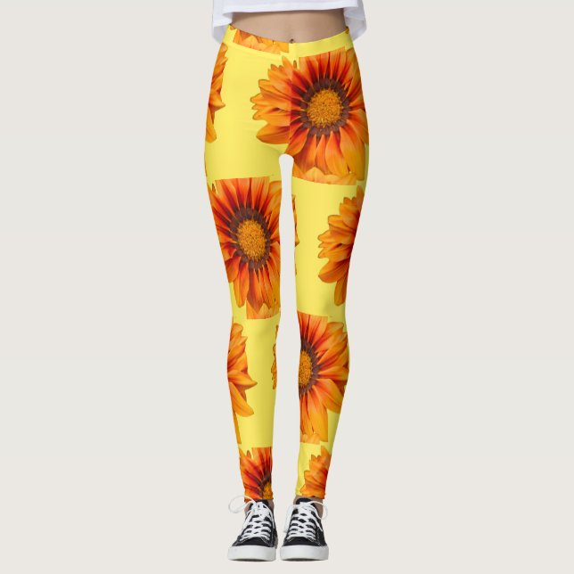 Bright Yellow Orange Gradient Flower Cutout Leggings (Front)